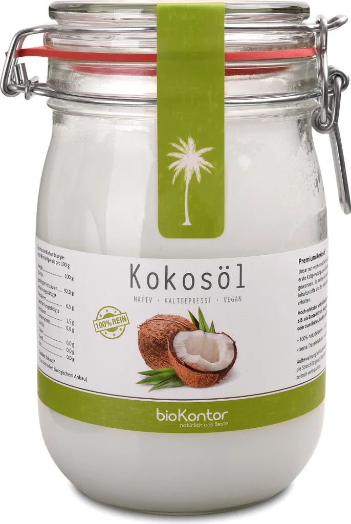 Coconut oil 1000 ml I virgin I swing-top jar I bioKontor