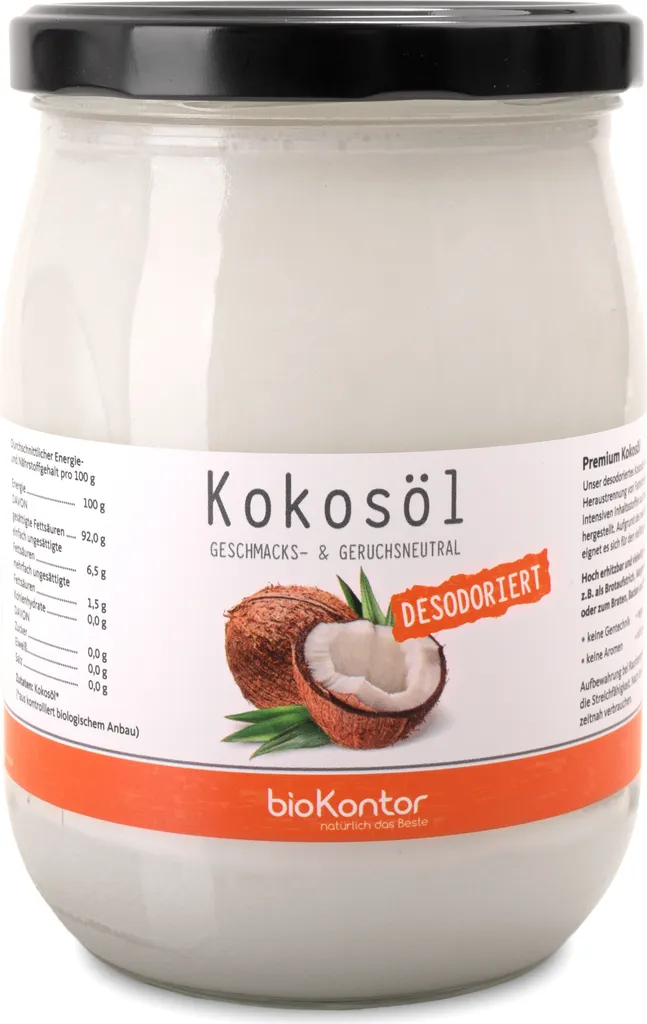 Mild coconut oil 1000 ml | gently pressed | tasteless and odorless in a glass | Coconut oil deodorized by bioKontor