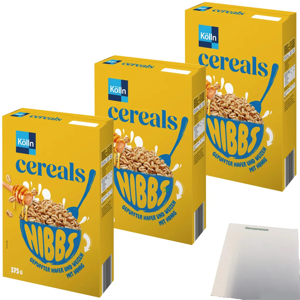 Kölln Cereals Nibbs Honey 3-pack (3x375g pack) + usy block