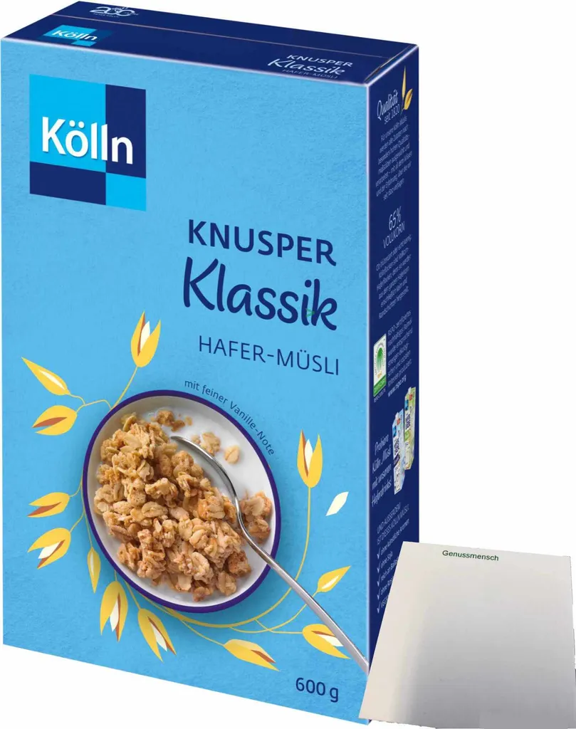 Kölln Crunchy Muesli Classic with wholegrain oat flakes and a subtle vanilla note (1x600g pack) + usy Block