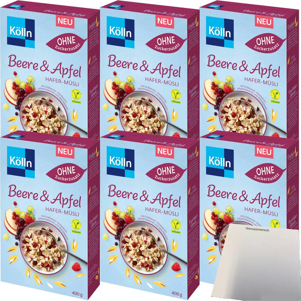 Kölln Muesli Berry-Apple-Oat without added sugar 6-pack (6x400g pack) + usy Block