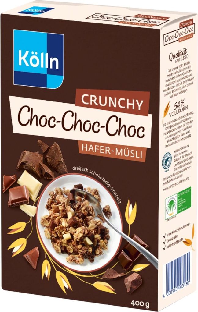 Kölln Muesli Crunchy Choc-Choc-Choc, 8x400g Savings Pack