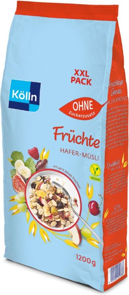 Kölln Fruit Muesli without Added Sugar, Large Pack of 4 x 1200g
