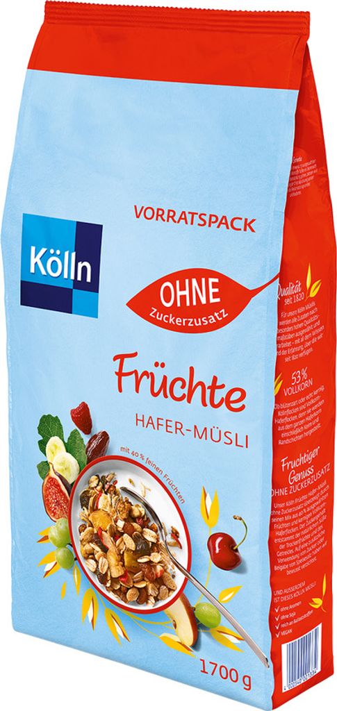 Kölln Muesli Fruits without added sugar Large pack with 4x1700g