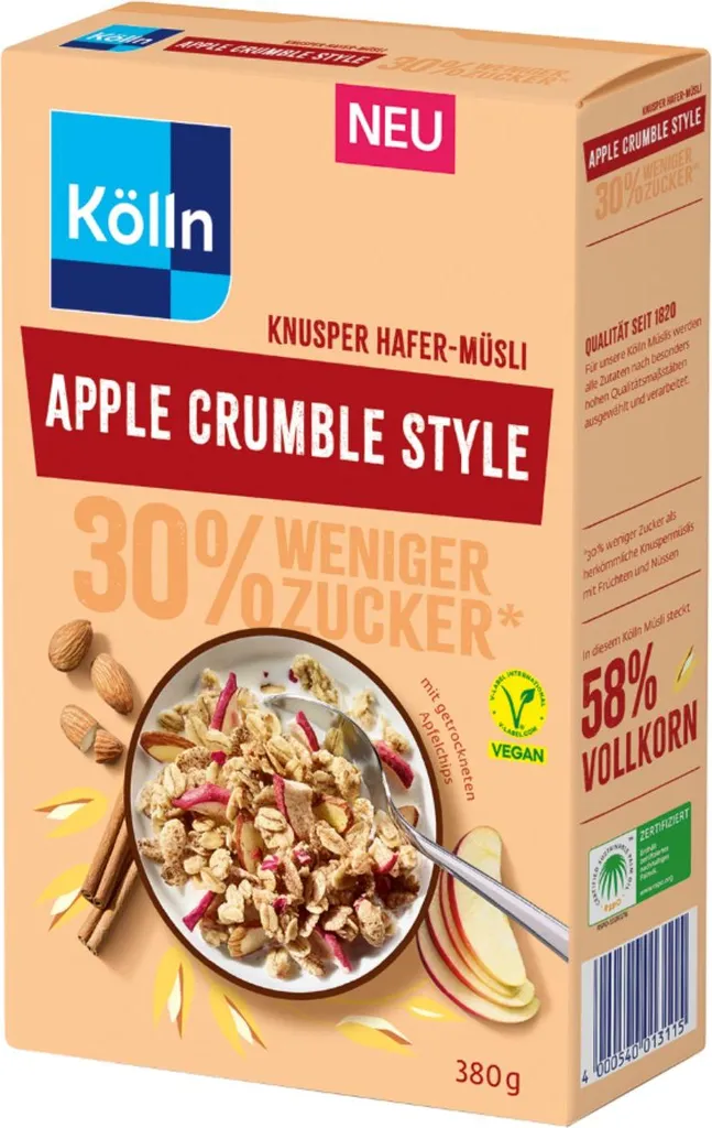 Kölln Muesli Crispy Apple Crumble Style 30% w. Sugar, 380g
