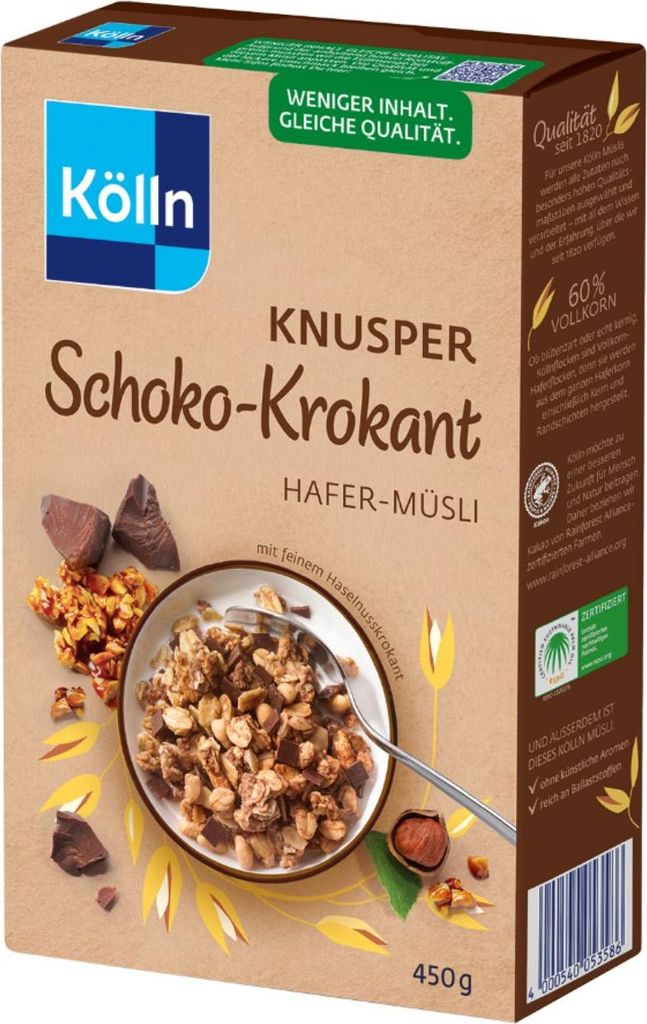 Kölln muesli crunchy chocolate brittle, 8x450g