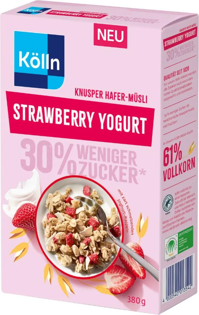 Kölln Crunchy Muesli Strawberry Yogurt 30% less sugar, 380g
