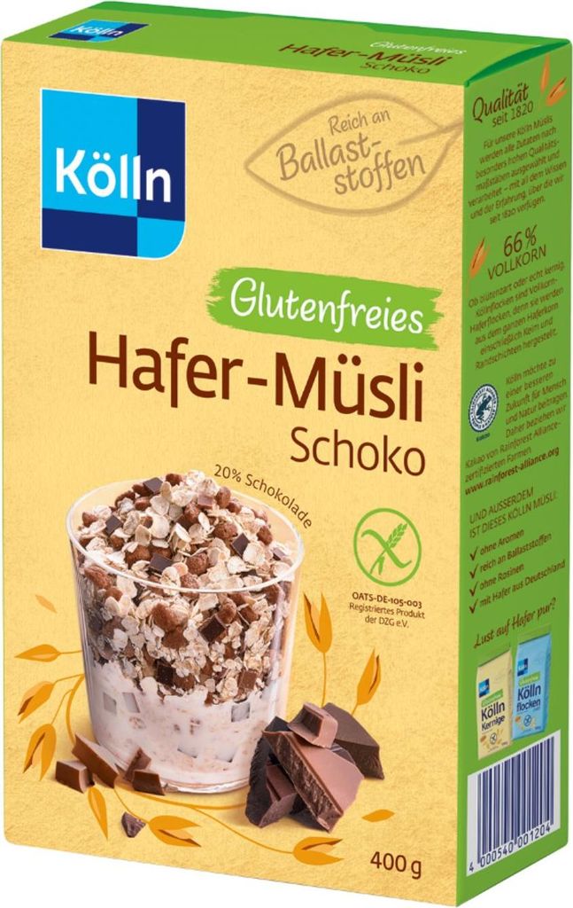 Kölln Chocolate Muesli, Gluten-Free, 8 x 400g Value Pack 3200g