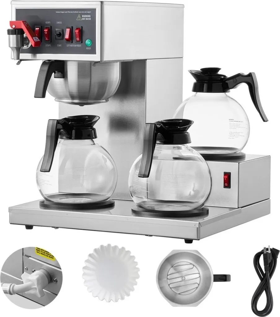 StarTech Commercial filter coffee machine - 3 glass carafes - 12 cups - High-performance coffee machine - Commercial coffee machine for cafes and restaurants