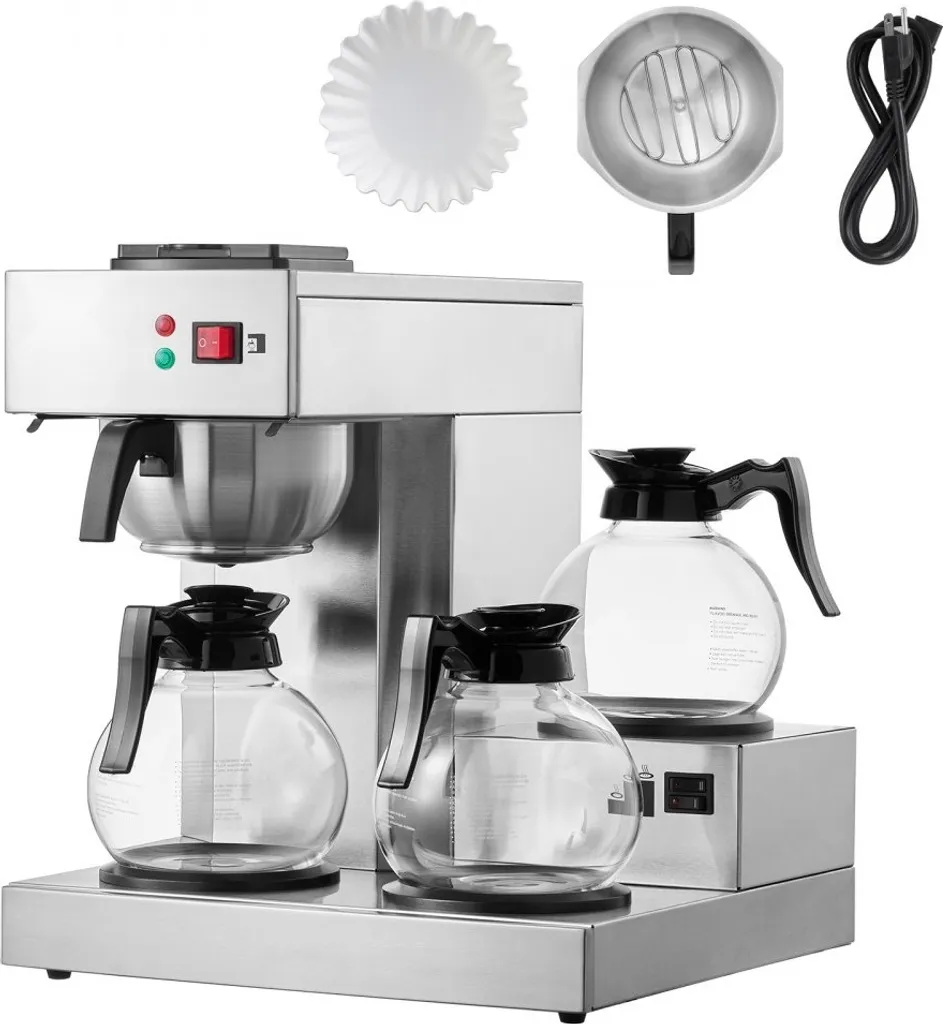 StarTech Commercial filter coffee machine - 3 glass carafes - Stainless steel coffee machine for catering - High-quality coffee enjoyment