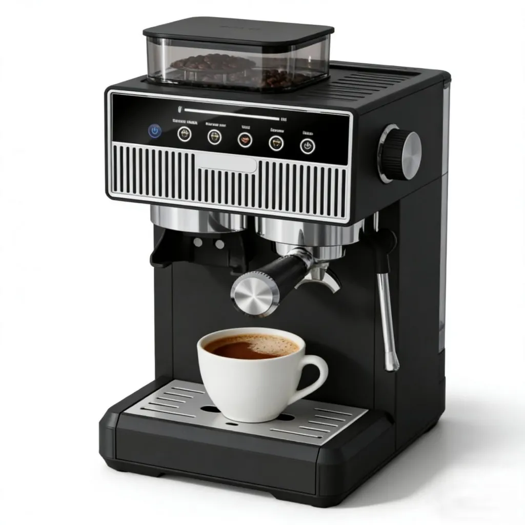 lapalife Compact 20-bar espresso machine (1.8 L water tank) with portafilter, integrated milk frother for frothing and modern IMD touch panel