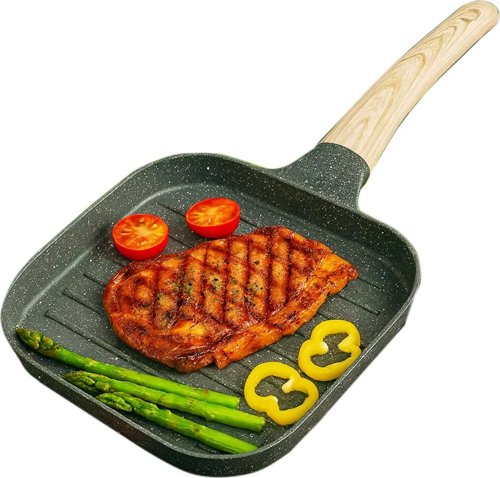 HARD-ER Compact grill pan, induction/gas compatible, perfect grill marks, versatile cooking