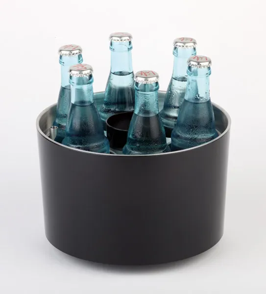 Conference cooler CONFERENCE D: 23 cm, H: 15 cm, black, plastic, SAN, stainless steel, bottle opener, crown cap tray