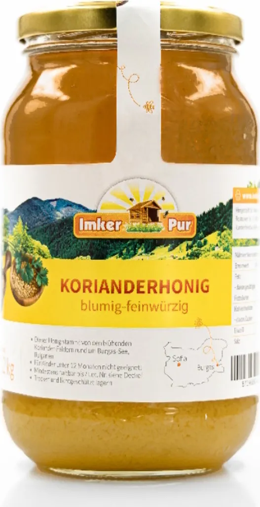 Coriander honey from ImkerPur, 1.2 kg, cold-pressed, floral, delicately spicy