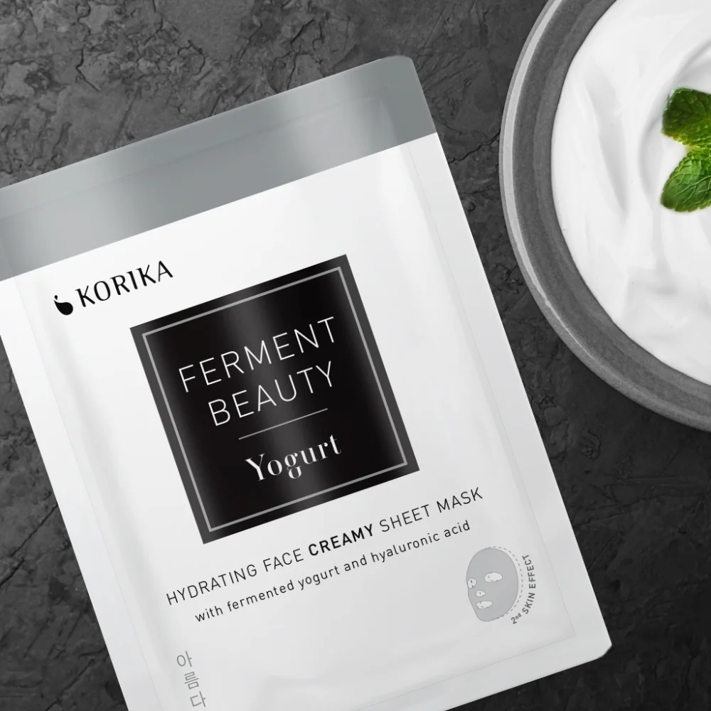 KORIKA FermentBeauty Hydrating Face Sheet Mask with Fermented Yogurt and Hyaluronic Acid moisturizing sheet mask with fermented yogurt and hyaluronic acid