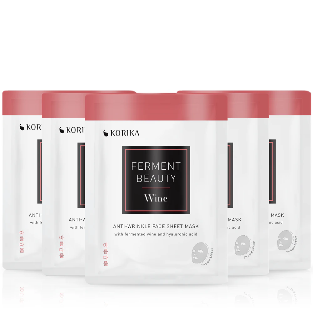 KORIKA FermentBeauty Set of 5 Anti-wrinkle Face Sheet Masks with Fermented Wine and Hyaluronic Acid facial mask set at a discounted price