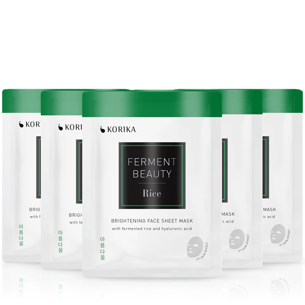 KORIKA FermentBeauty Set of 5 Brightening Face Sheet Masks with Fermented Rice and Hyaluronic Acid facial mask set at a discounted price
