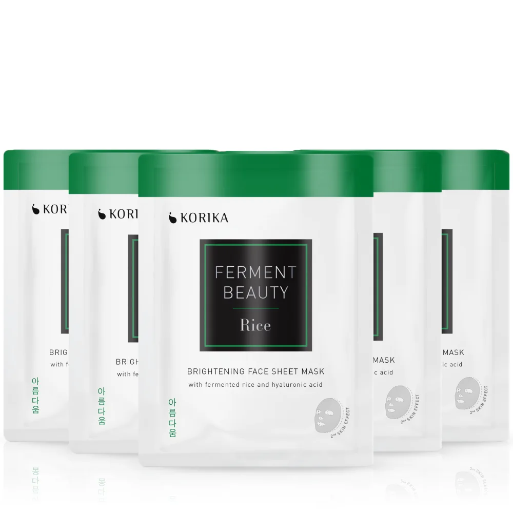 KORIKA FermentBeauty Set of 5 Brightening Face Sheet Masks with Fermented Rice and Hyaluronic Acid facial mask set at a discounted price
