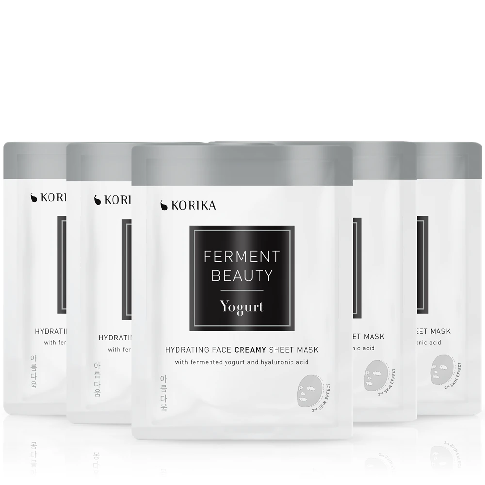 KORIKA FermentBeauty Set of 5 Hydrating Face Sheet Masks with Fermented Yogurt and Hyaluronic Acid facial mask set at a discounted price