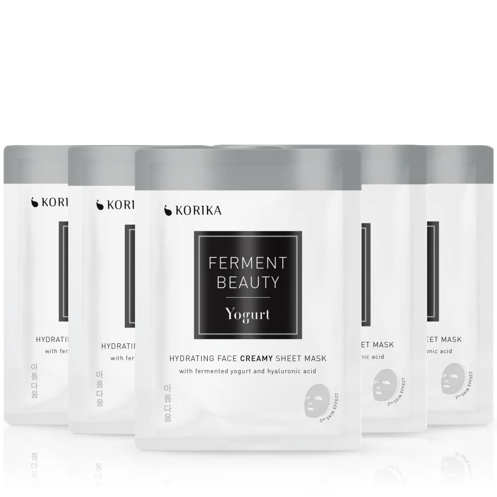 KORIKA FermentBeauty Set of 5 Hydrating Face Sheet Masks with Fermented Yogurt and Hyaluronic Acid facial mask set at a discounted price