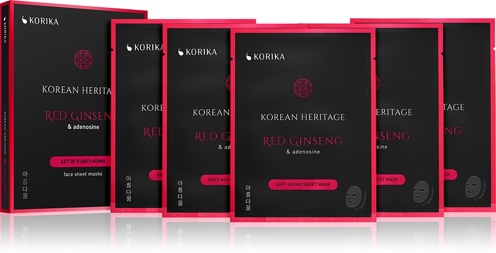 KORIKA Korean Heritage Red Ginseng & Adenosine Anti-aging Sheet Mask face mask set at a discounted price to combat skin aging and firm skin