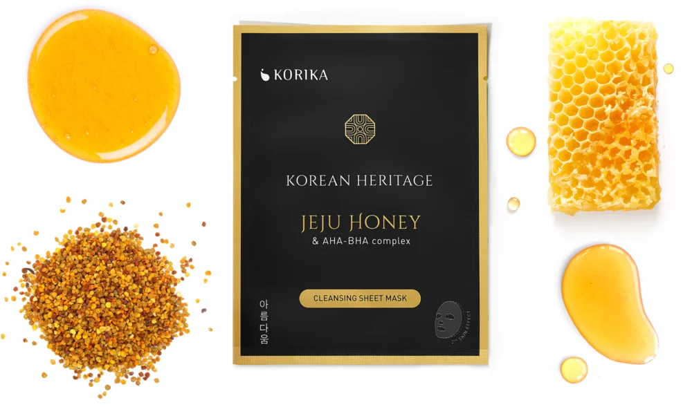 KORIKA Korean Heritage Set of 5 Cleansing Face Sheet Masks facial mask set at a discounted price Jeju honey & AHA - BHA complex sheet mask (for deep cleansing of the skin)