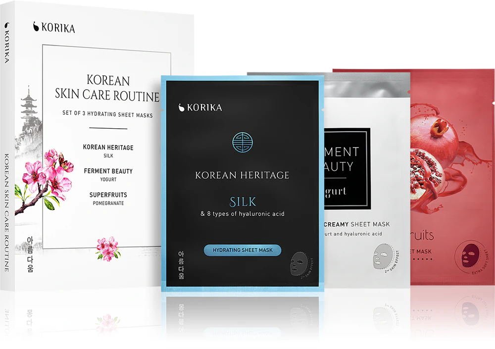 KORIKA KOREAN SKIN CARE ROUTINE SET OF 3 HYDRATING SHEET MASKS Set (with moisturizing effect)