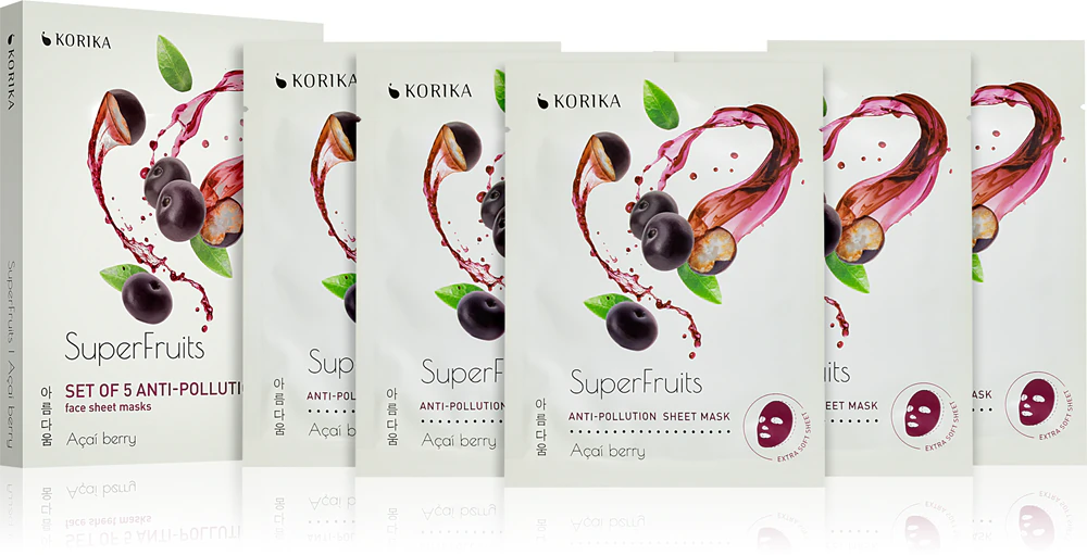 KORIKA SuperFruits Acai Berry - Set of 5 Anti-pollution Face Sheet Masks Facial mask set at a discounted price Acai berry