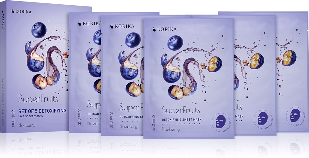 KORIKA SuperFruits Blueberry - Set of 5 Detoxifying Face Sheet Masks face mask set at a discounted price Blueberry (with purifying effect)