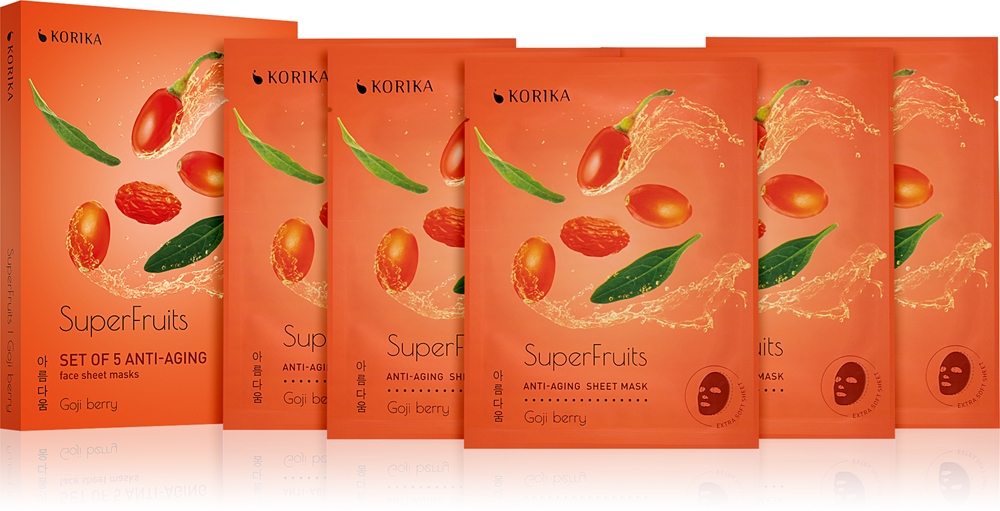 KORIKA SuperFruits Goji Berry - Set of 5 Anti-aging Face Sheet Masks face mask set at a discounted price Goji berry (with rejuvenating effect)