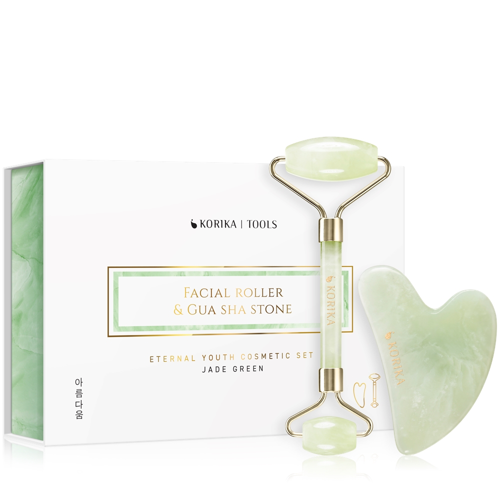 KORIKA Tools Face Roller & Gua Sha massage roller for the face and massage aid Jade Green