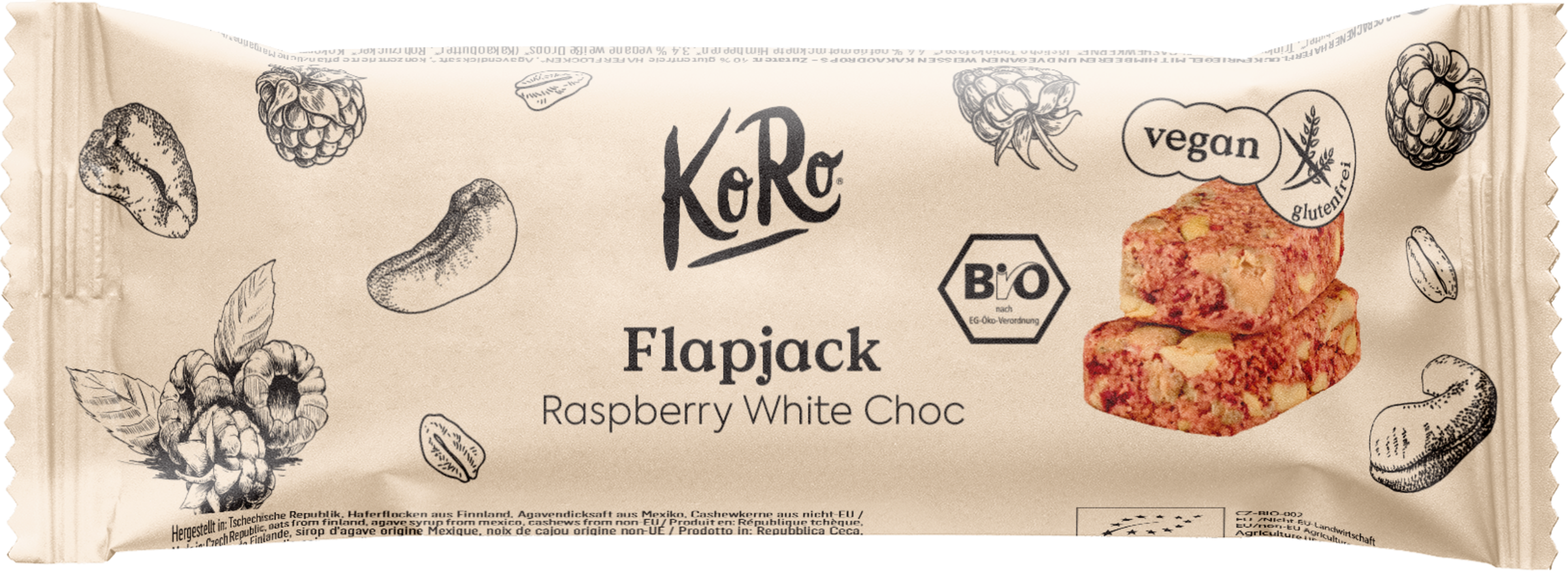 KoRo Organic Flapjack Raspberry White Choc 60g