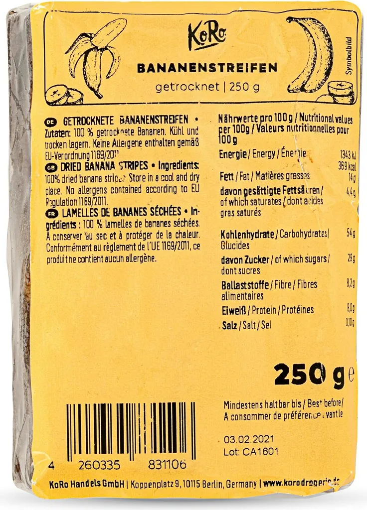KoRo | Dried banana strips 250 g