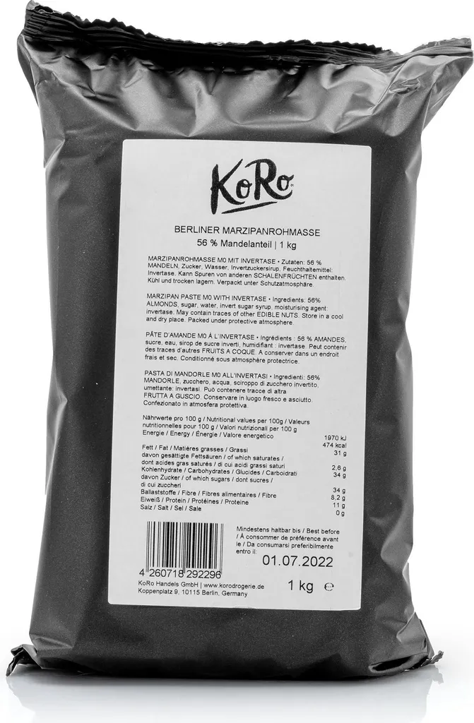 KoRo I Berlin Marzipan Raw Paste with 56% Almonds 1 kg 1000g
