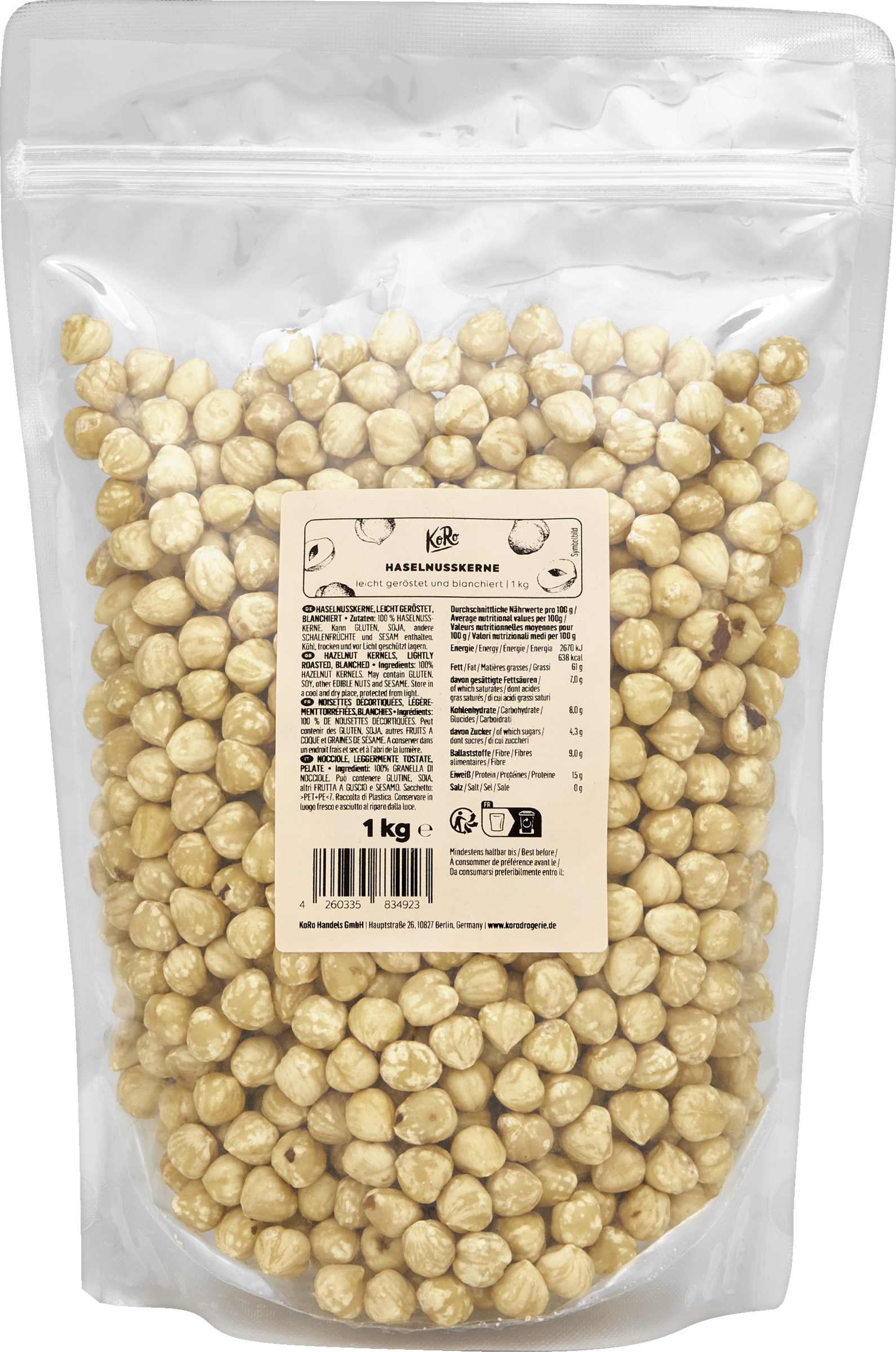 KoRo Lightly roasted and blanched hazelnut kernels