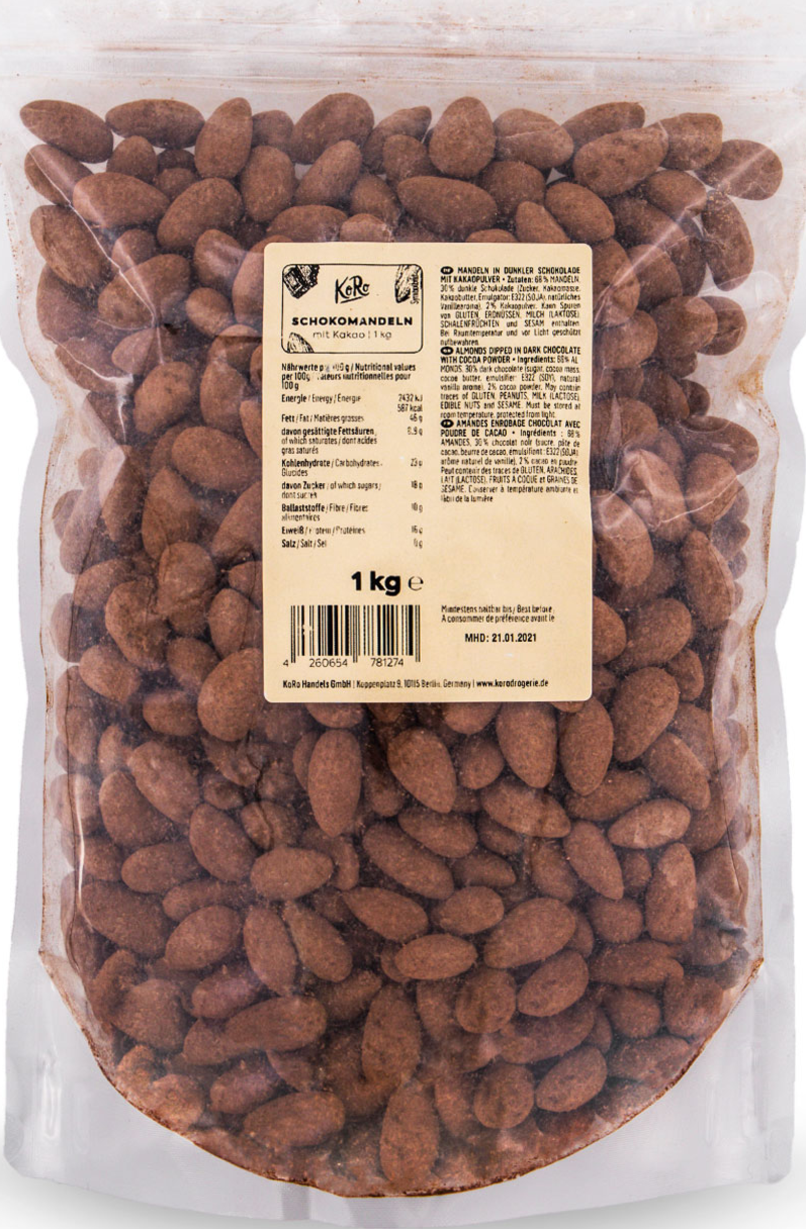 KoRo almonds in dark chocolate with cocoa