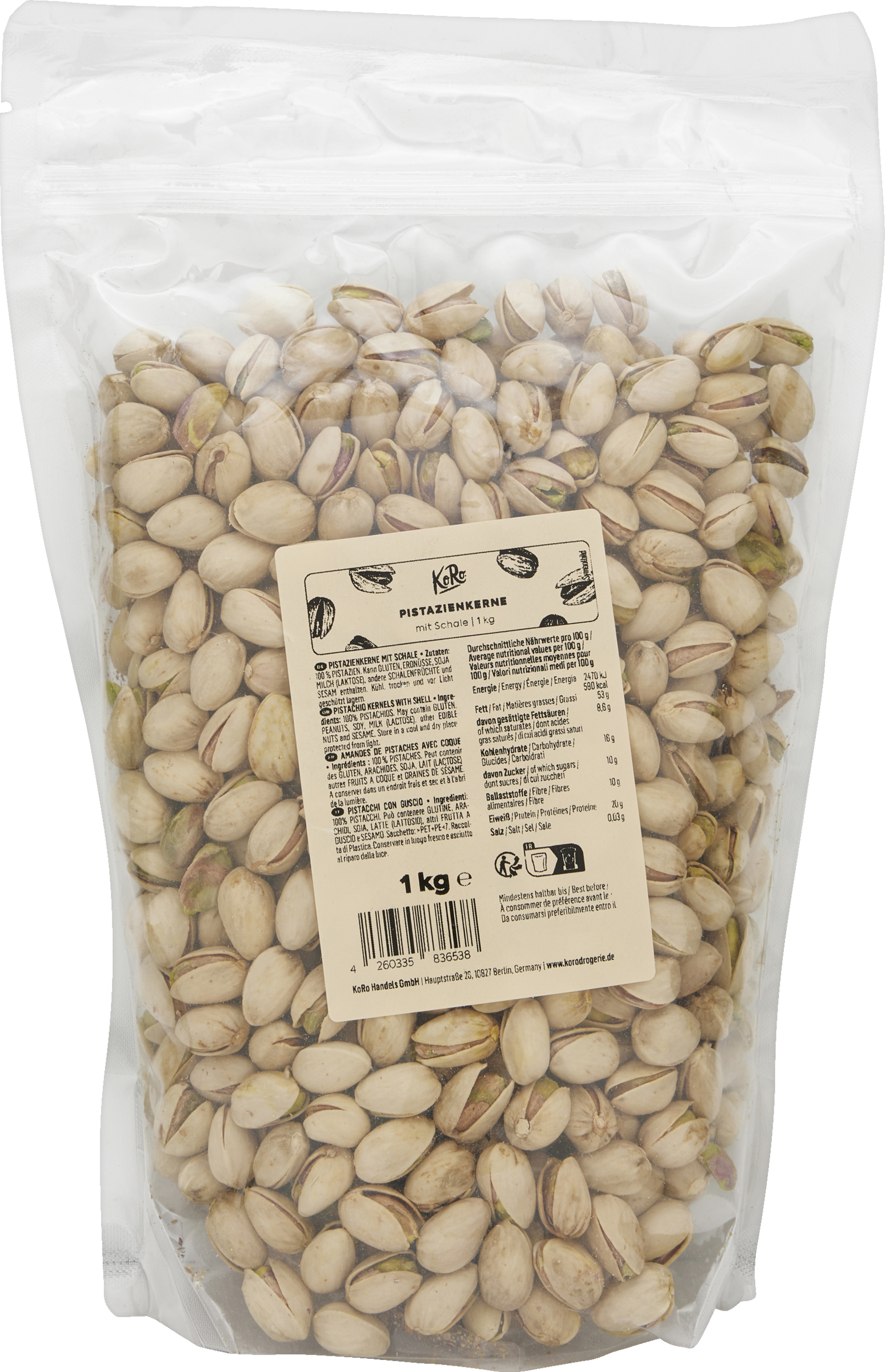 KoRo pistachio kernels with shell