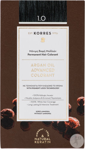 Korres Permanent Hair Color Argan Oil 1.0 Black 1 Kit