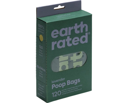 Earth rated poop bags 120 pieces with handle, lavender scent, approx. 17 x 34 cm