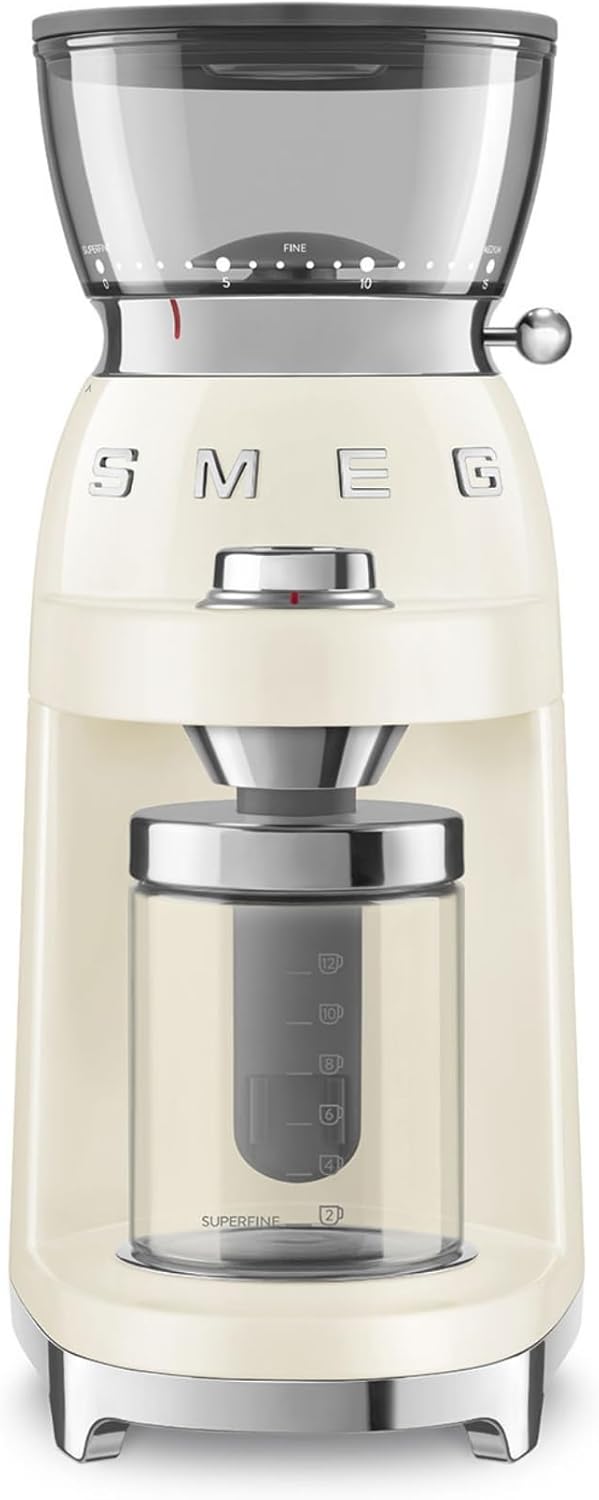 Smeg, Coffee Grinder CGF03CREU 15 Grinding Levels 240g Coffee Bean Container Adjustable Grinding Quantity with Antistatic System 150W Cream