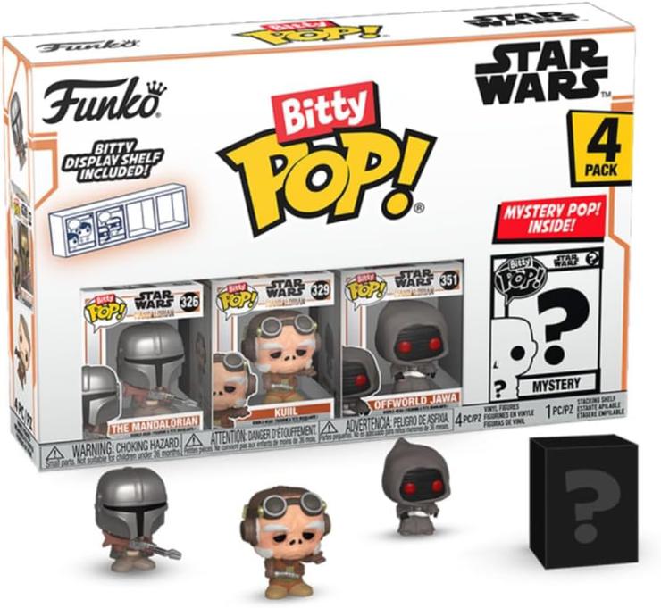 Funko Bitty POP! Mandalorian - The Mandalorian™, Bitty Pop! Kuiil™, Bitty Pop! Offworld Jawa™, and a Mysterious Bitty Pop! Figure - 0.9\" Collectable - Gift Idea - Cake Topper