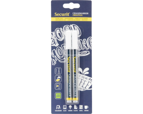 Securit Chalk pencils, round tip, 1-2 mm, white, 2 pieces.