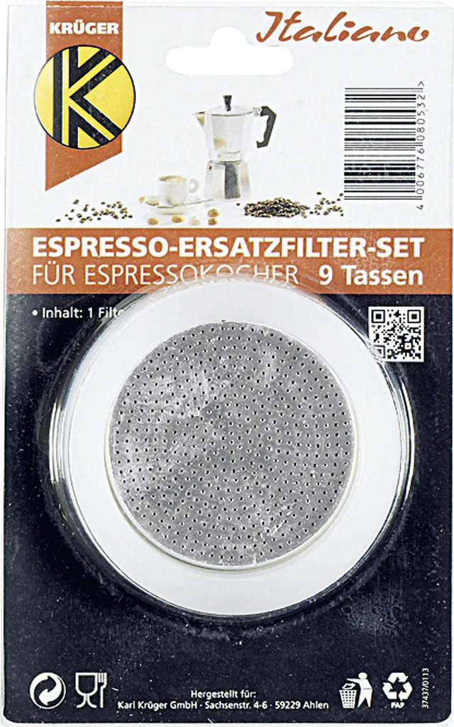 Kruger Krüger 506 Espresso Replacement Filter Set for 9-Cup Espresso Makers, White/Silver, 4-Piece (1 Set)