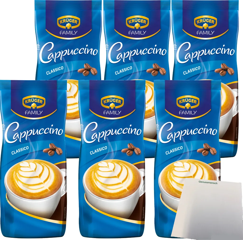 Krüger Family Cappuccino Classico pack of 6 (6x 500g bags) + usy block