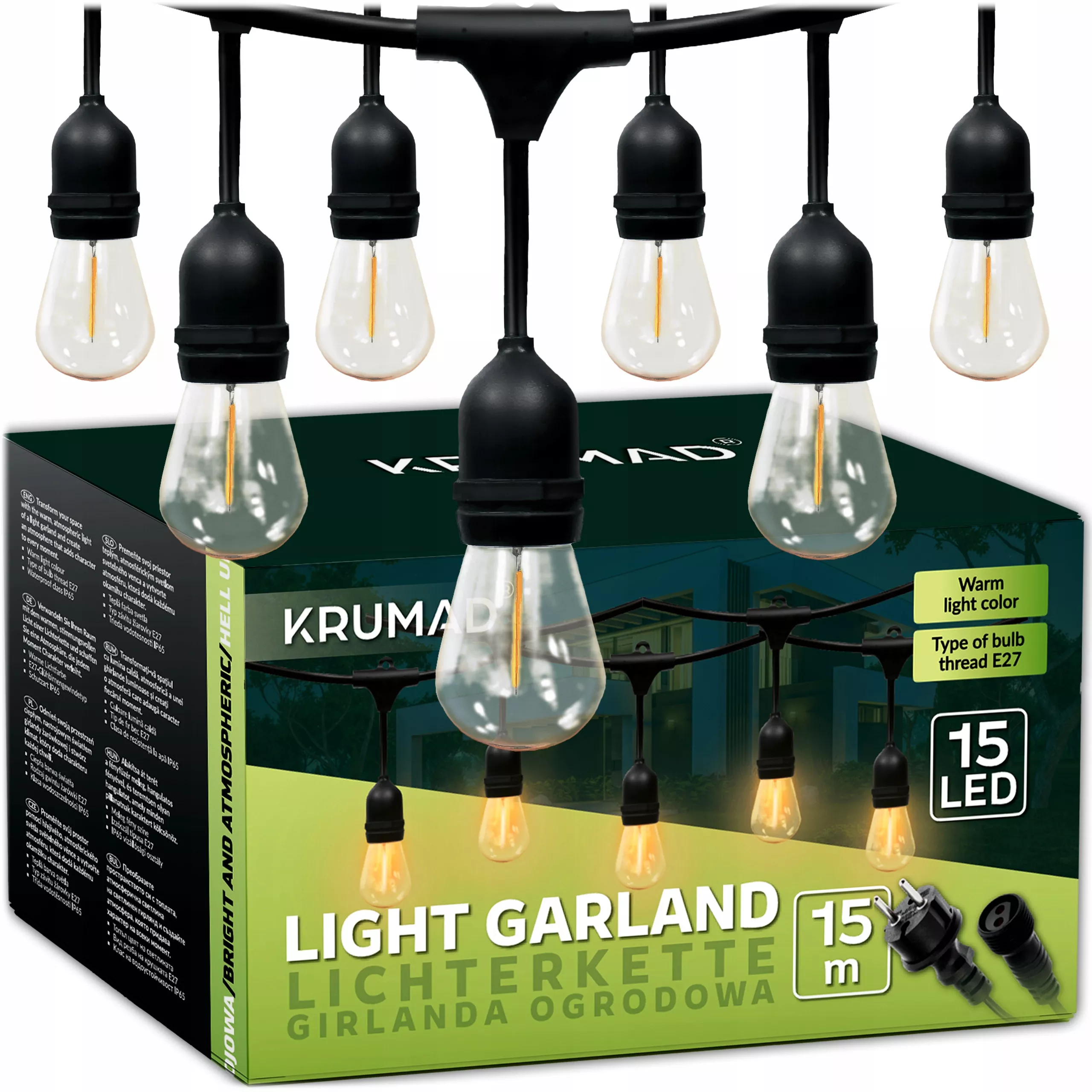 KRUMAD OUTDOOR LIGHT Garland LED Outdoor String Lights 15m