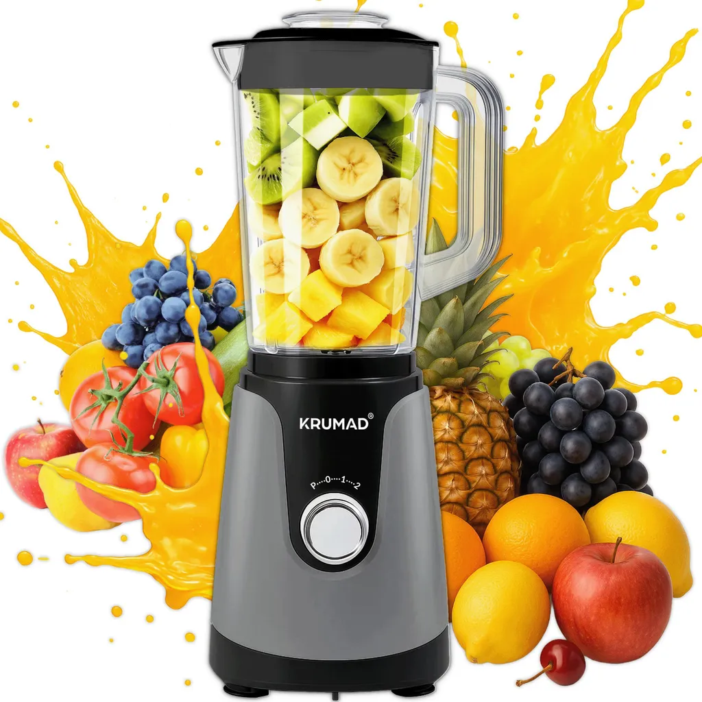 KRUMAD Stand Mixer 1200W - High-performance blender with 1.2L Tritan container, stainless steel blades & pulse function - Smoothie maker for shakes, soups