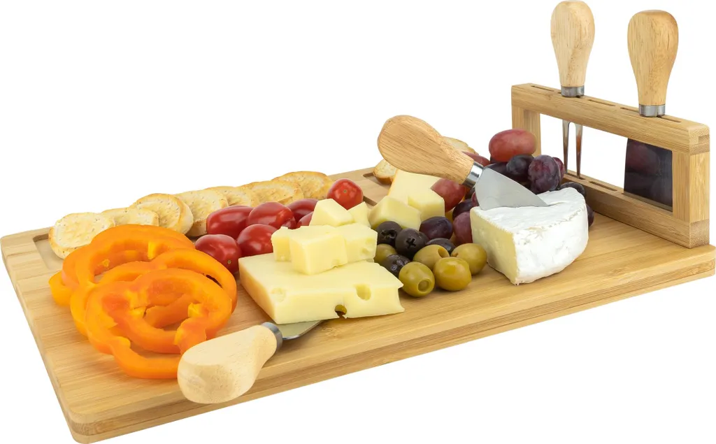 Krumble Crumble Cheese Board - Includes Knife Set - Tapas Board - Snack Board - Bamboo - 28 x 36 x 1.5 cm (L x W x H)