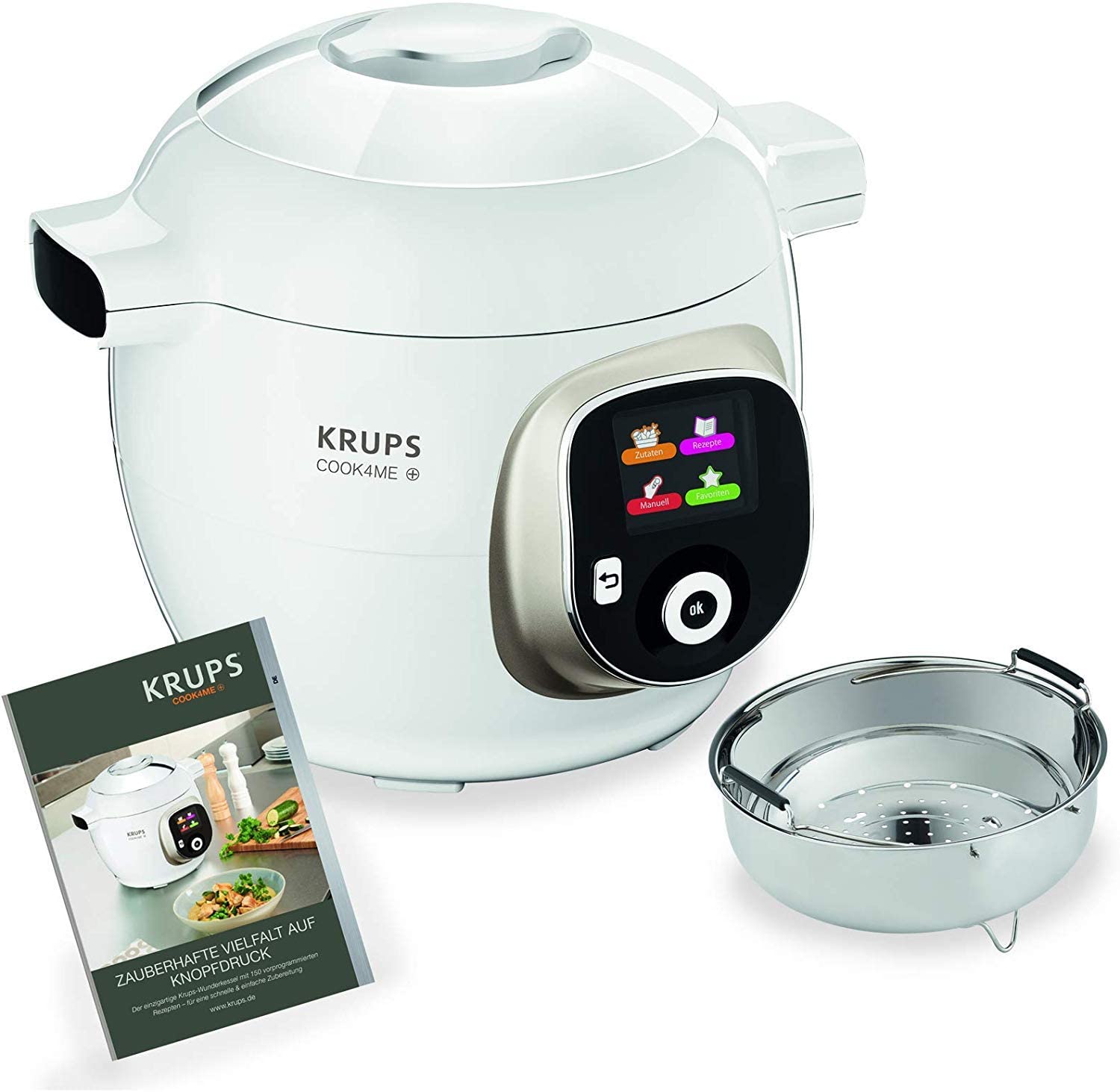 Krups CZ7101 Cook4Me + multi cooker (1600 watts, electric pressure cooker, incl. Recipe book, cooking under pressure for quick and fresh dishes, 6 liter capacity) white / gray