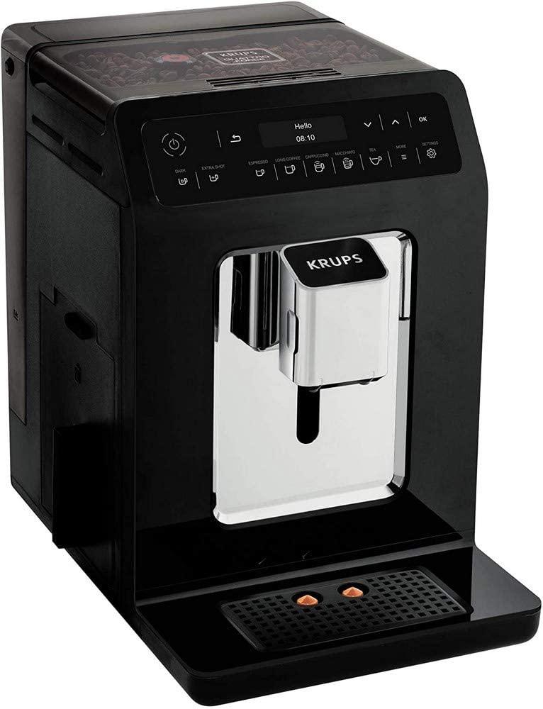 Krups EA8908 Evidence Fully Automatic Coffee Machine, OLED Display Barista Quattro Force Technology, 12 Coffee Variations, 3 Tea Variations, One-Touch Cappuccino Function, 2 Cup Function, Black/Chrome