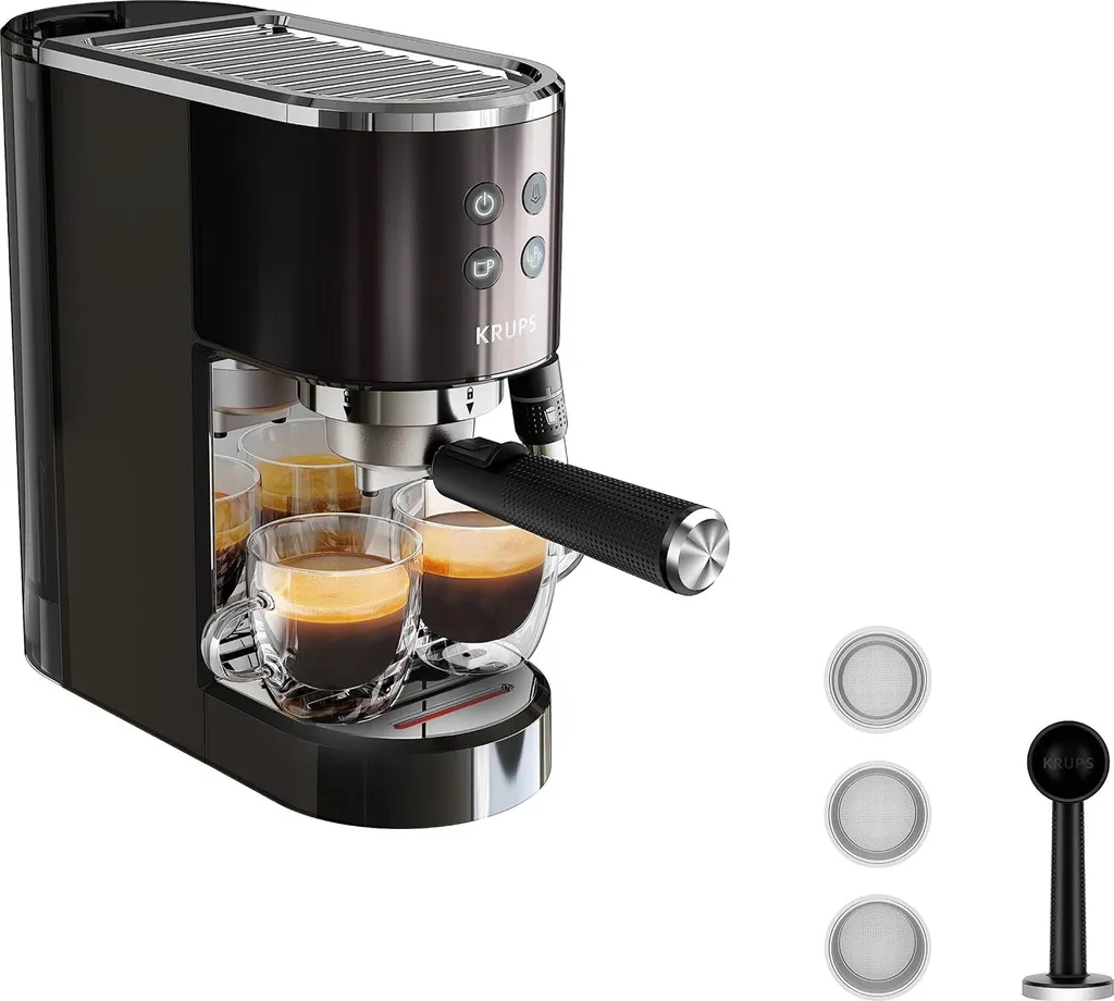 Krups EspressoVirtuoso+ XP444G Espresso Machine with Portafilter, Black